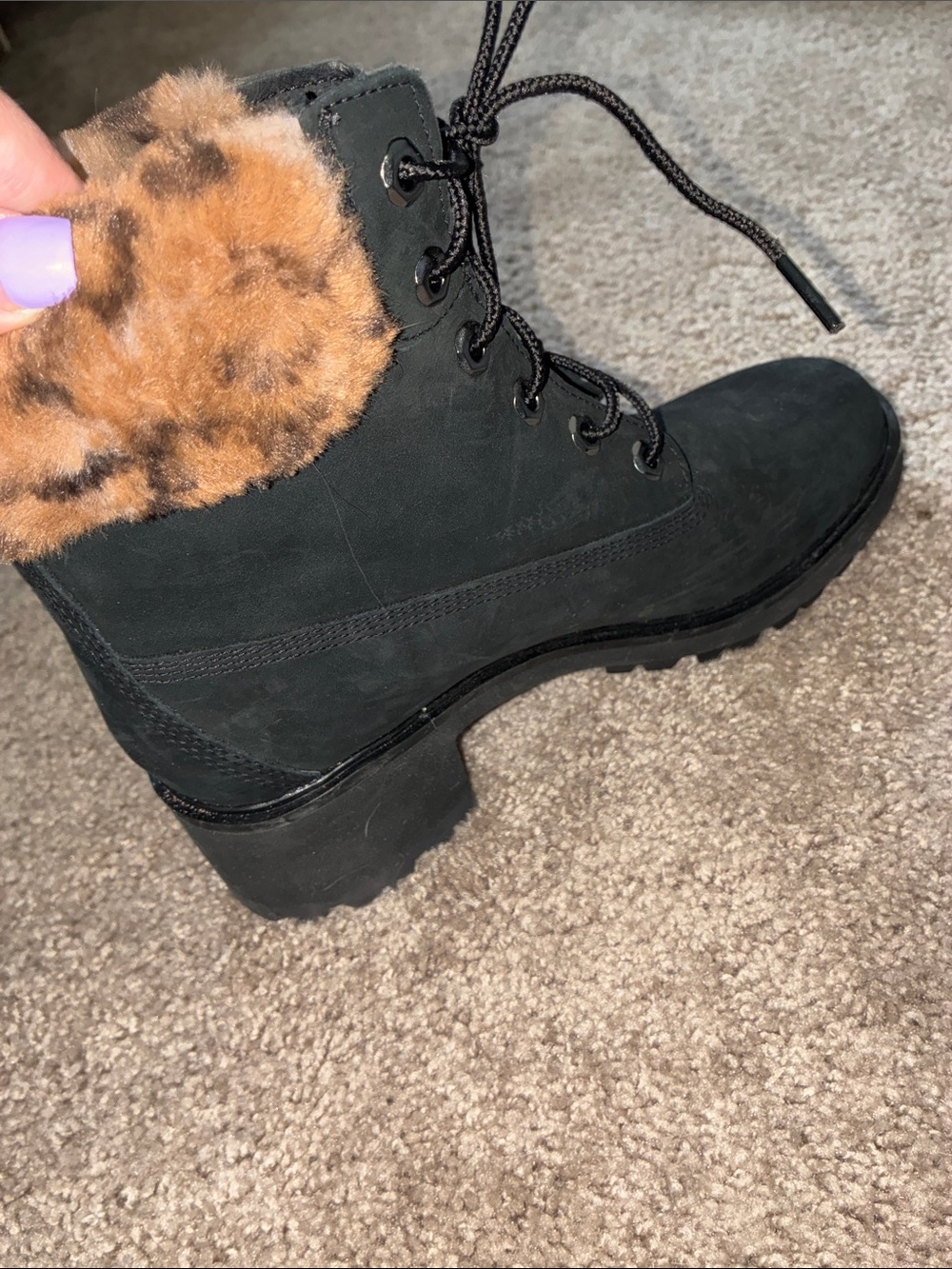Timberland Black Lace-Up Heeled Boots with Faux Fur Cuff - Picture 6 of 6